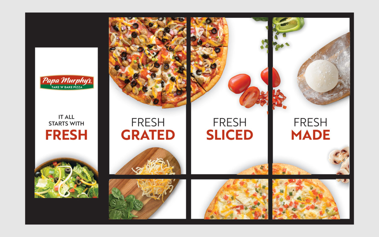 Store front window wrap graphics for Papa Murphy's. Designed by Priscilla Creative a Portland, Oregon design agency.