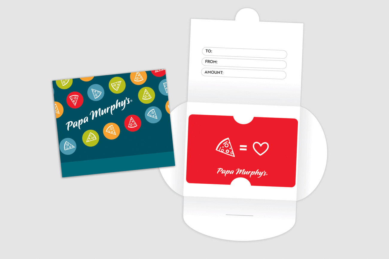 Papa Murphy’s gift card and packaging design set, created by Priscilla Creative, a Portland, Oregon design agency.
