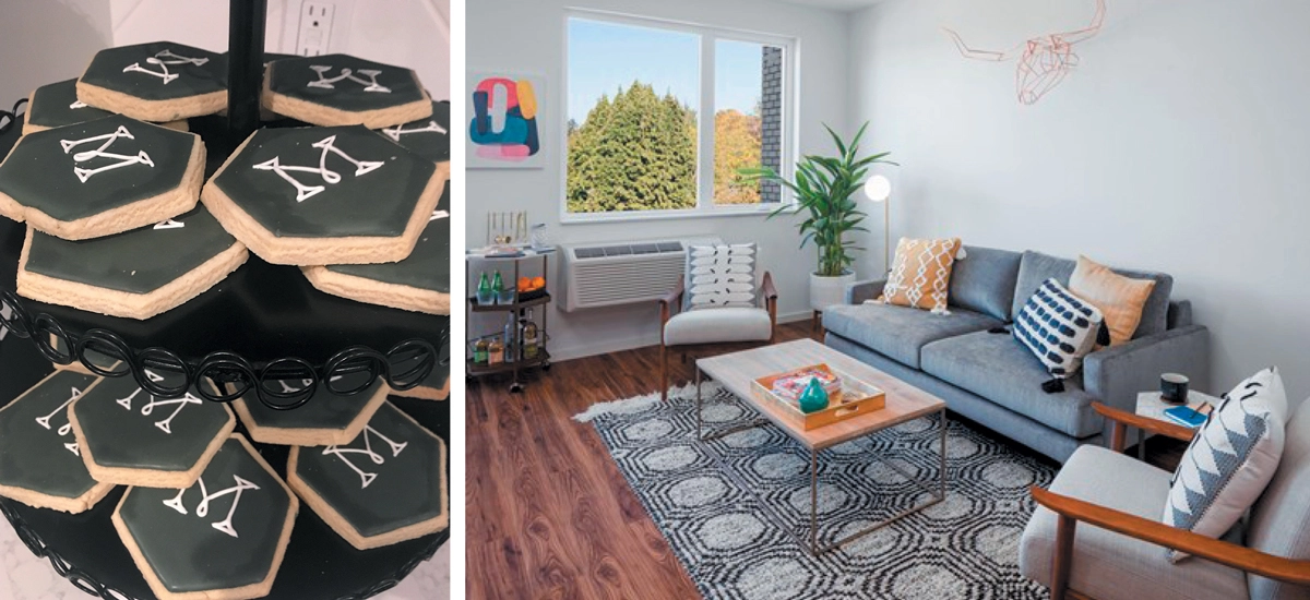 The Marilyn grand opening event highlighting the new building off Hawthorne Boulevard in Portland, Oregon, with branding design created by Priscilla Creative, a Portland, Oregon design agency.